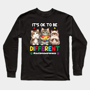 It's OK To Be Different Autism Awareness Cats Long Sleeve T-Shirt